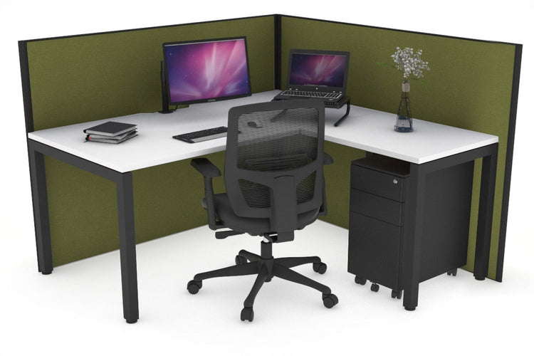 Horizon Quadro Square Leg L-Shaped Corner Office Desk [1400L x 1550W with Cable Scallop] Jasonl black leg white green moss (1200H x 1400W x 1600W)