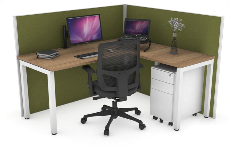 Horizon Quadro Square Leg L-Shaped Corner Office Desk [1400L x 1700W] Jasonl white leg salvage oak green moss (1200H x 1400W x 1800W)