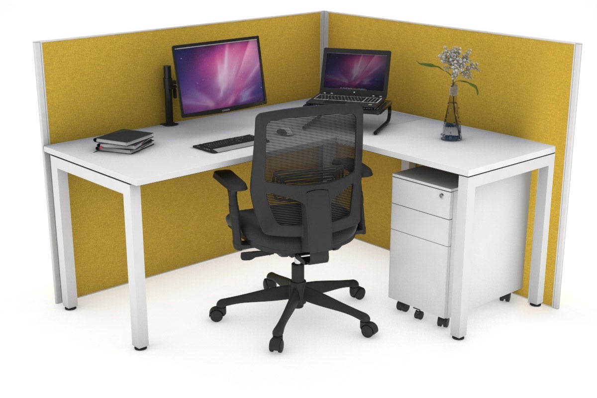 Horizon Quadro Square Leg L-Shaped Corner Office Desk [1400L x 1700W] Jasonl white leg white mustard yellow (1200H x 1400W x 1800W)