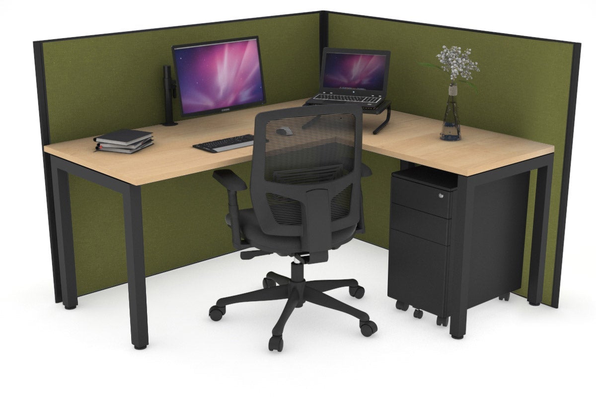 Horizon Quadro Square Leg L-Shaped Corner Office Desk [1400L x 1700W] Jasonl black leg maple green moss (1200H x 1400W x 1800W)