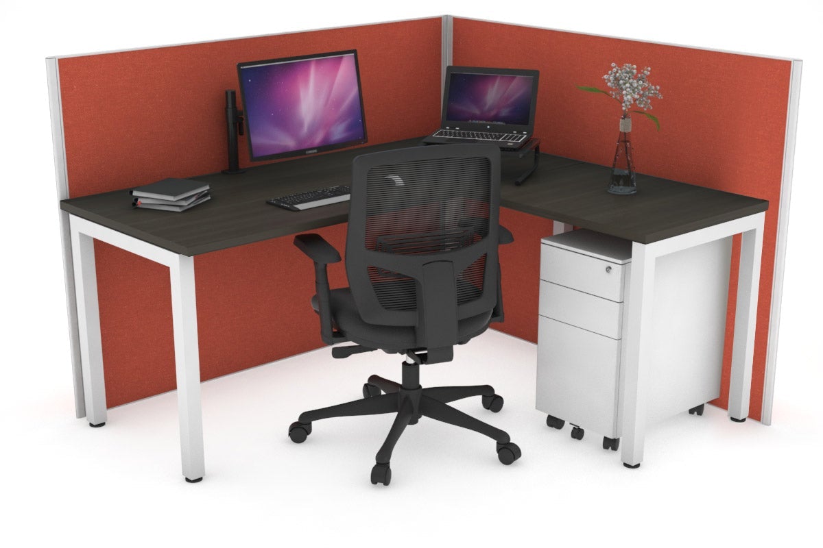 Horizon Quadro Square Leg L-Shaped Corner Office Desk [1400L x 1700W] Jasonl white leg dark oak orange squash (1200H x 1400W x 1800W)