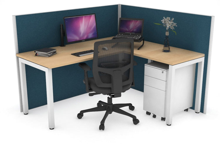 Horizon Quadro Square Leg L-Shaped Corner Office Desk [1400L x 1700W] Jasonl white leg maple deep blue (1200H x 1400W x 1800W)