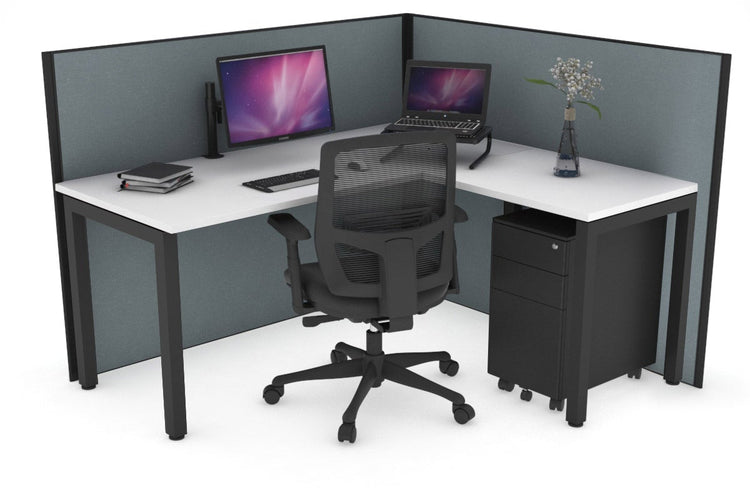 Horizon Quadro Square Leg L-Shaped Corner Office Desk [1400L x 1700W] Jasonl black leg white cool grey (1200H x 1400W x 1800W)