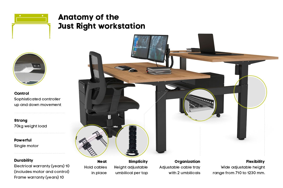 Just Right Height Adjustable 2 Person Bench Workstation [1200L x 800W with Cable Scallop] Jasonl 