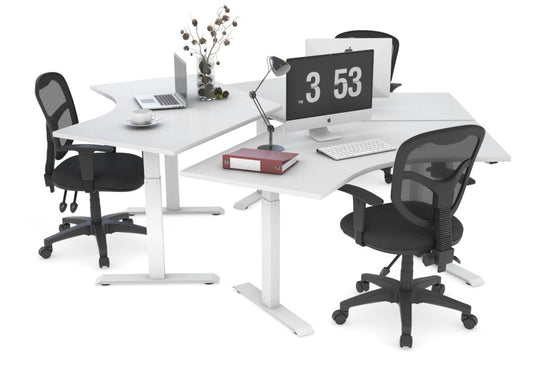 Just Right Height Adjustable 3 Person 120 Degree Workstation - White ...