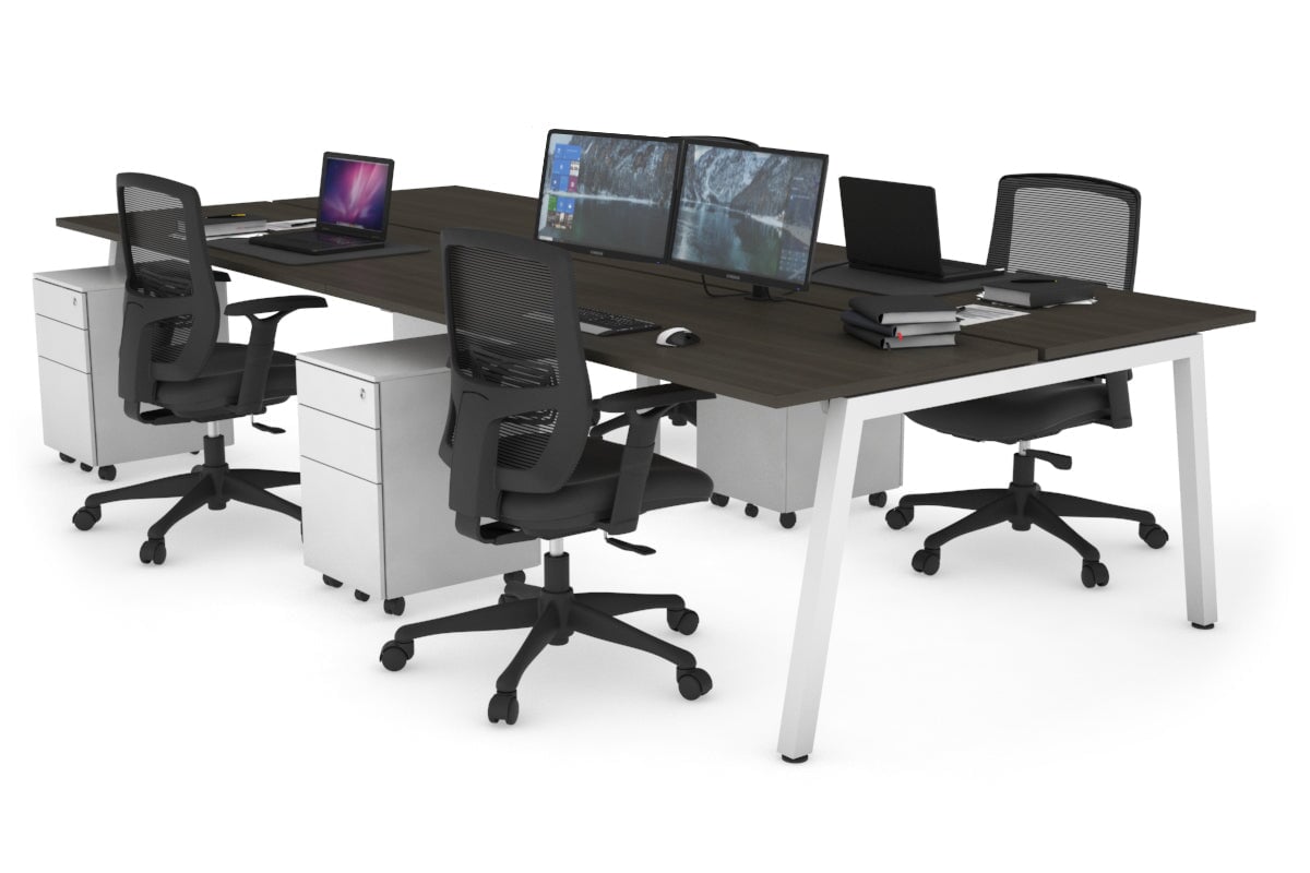 Quadro 4 Person Office Workstations [1200L x 700W] - White | JasonL