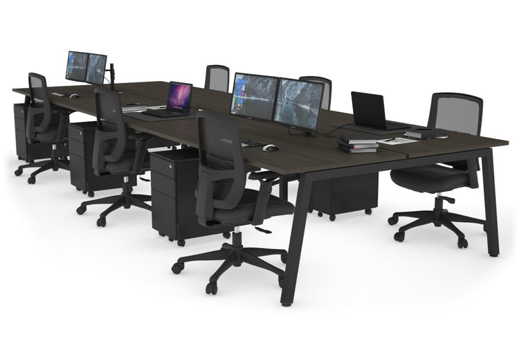 Quadro 6 Person Office Workstations [1400L x 800W with Cable Scallop] Jasonl black leg dark oak none