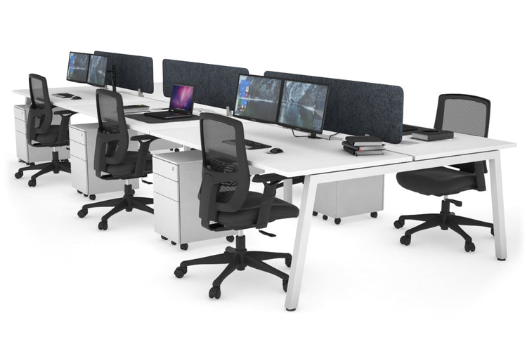 Quadro 6 Person Office Workstations [1400L x 800W with Cable Scallop] Jasonl white leg white dark grey echo panel (400H x 1200W)