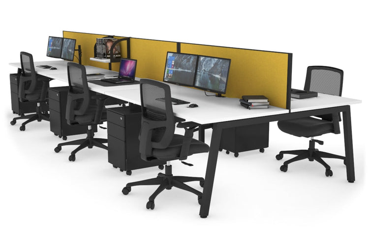 Quadro 6 Person Office Workstations [1400L x 800W with Cable Scallop] Jasonl black leg white mustard yellow (500H x 1400W)