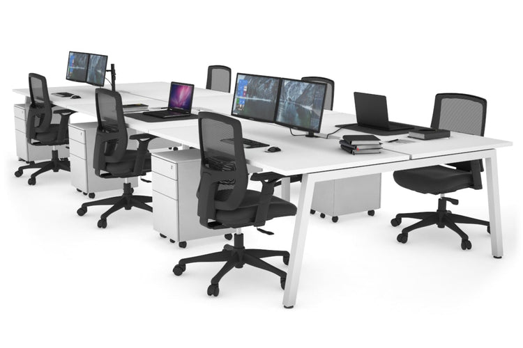 Quadro 6 Person Office Workstations [1400L x 800W with Cable Scallop] Jasonl white leg white none