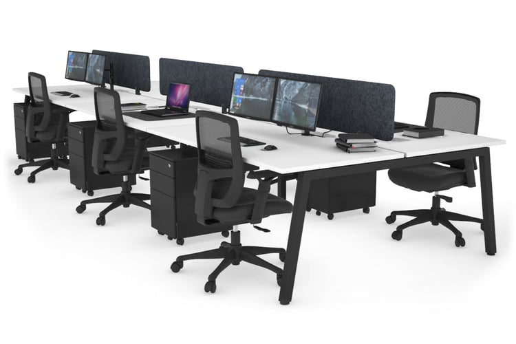 Quadro 6 Person Office Workstations [1400L x 800W with Cable Scallop] Jasonl black leg white dark grey echo panel (400H x 1200W)