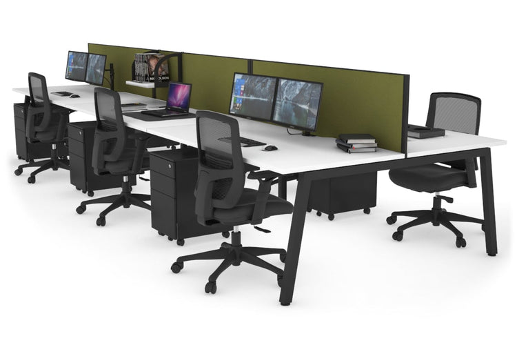 Quadro 6 Person Office Workstations [1400L x 800W with Cable Scallop] Jasonl black leg white green moss (500H x 1400W)