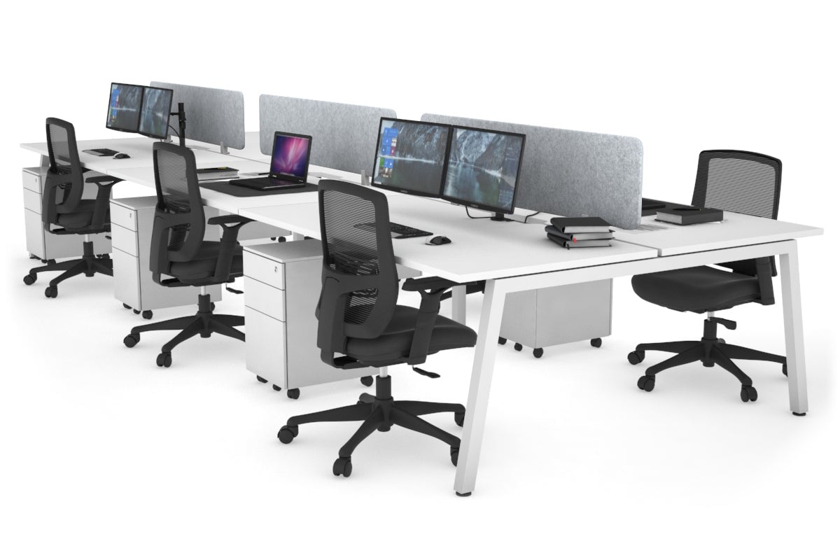 Quadro 6 Person Office Workstations [1400L x 800W with Cable Scallop] Jasonl white leg white light grey echo panel (400H x 1200W)