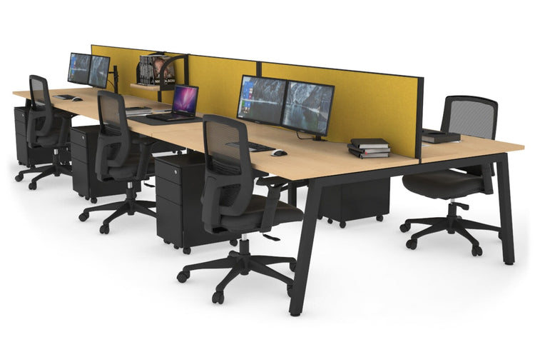 Quadro 6 Person Office Workstations [1400L x 800W with Cable Scallop] Jasonl black leg maple mustard yellow (500H x 1400W)