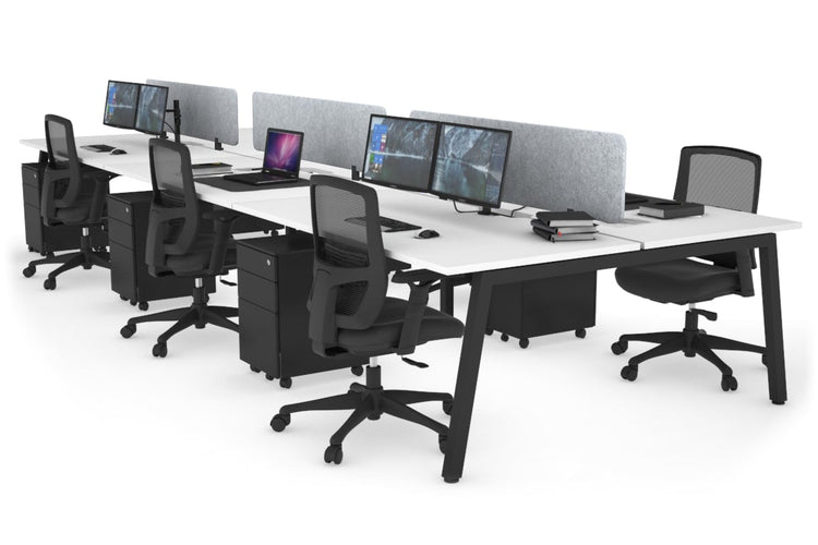 Quadro 6 Person Office Workstations [1400L x 800W with Cable Scallop] Jasonl black leg white light grey echo panel (400H x 1200W)