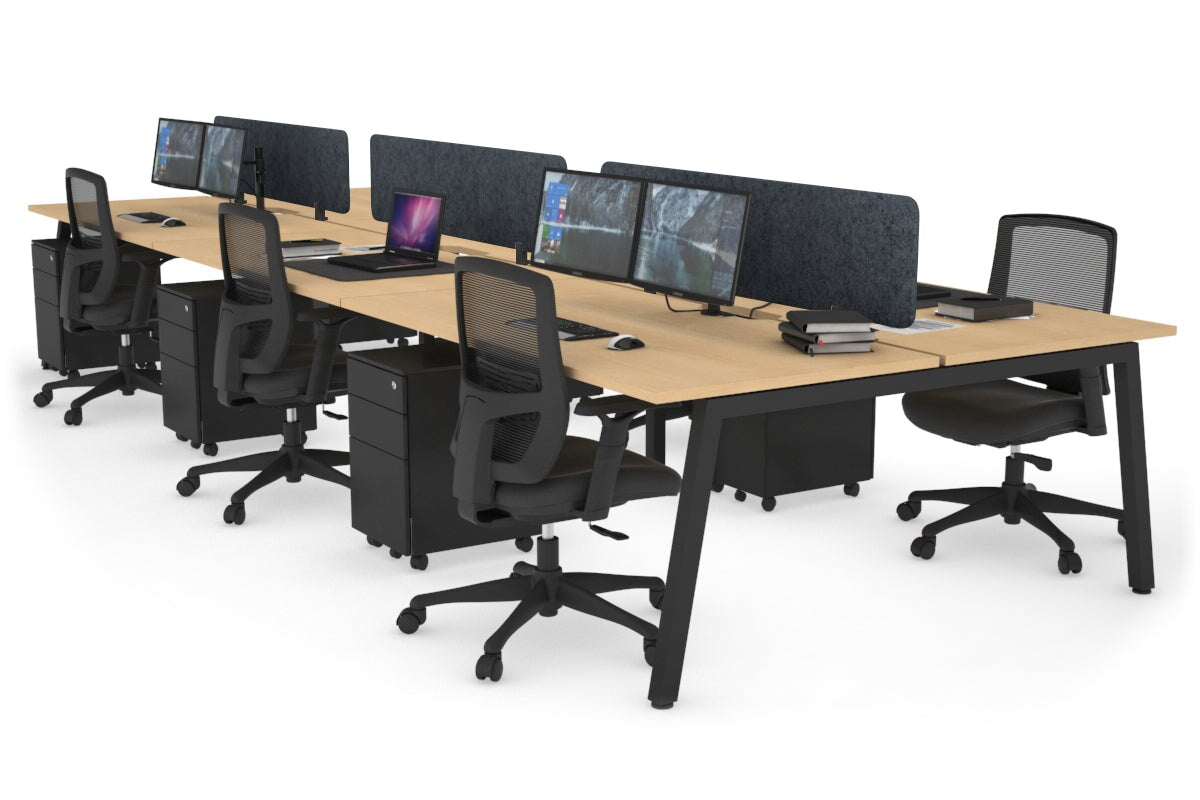 Quadro 6 Person Office Workstations [1400L x 800W with Cable Scallop] Jasonl black leg maple dark grey echo panel (400H x 1200W)