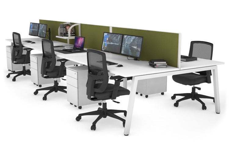 Quadro 6 Person Office Workstations [1400L x 800W with Cable Scallop] Jasonl white leg white green moss (500H x 1400W)