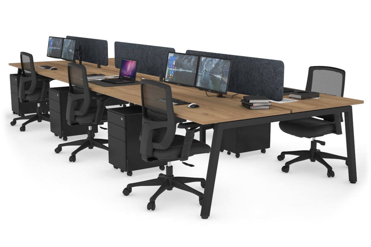 Quadro 6 Person Office Workstations [1400L x 800W with Cable Scallop] Jasonl black leg salvage oak dark grey echo panel (400H x 1200W)