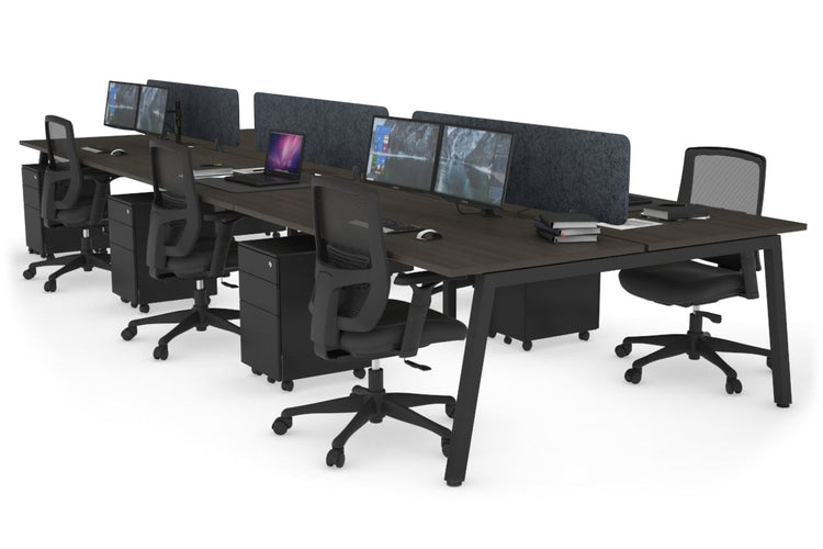 Quadro 6 Person Office Workstations [1400L x 800W with Cable Scallop] Jasonl black leg dark oak dark grey echo panel (400H x 1200W)