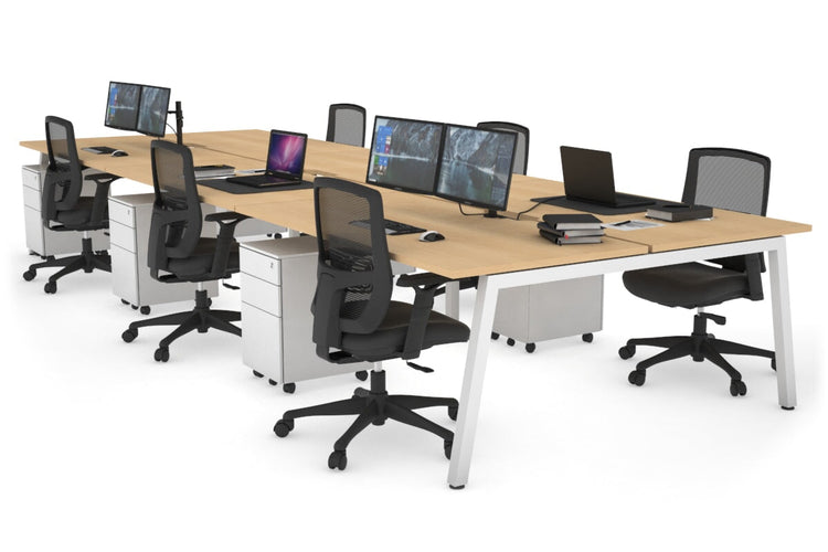 Quadro 6 Person Office Workstations [1400L x 800W with Cable Scallop] Jasonl white leg maple none