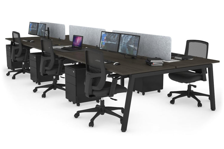 Quadro 6 Person Office Workstations [1400L x 800W with Cable Scallop] Jasonl black leg dark oak light grey echo panel (400H x 1200W)