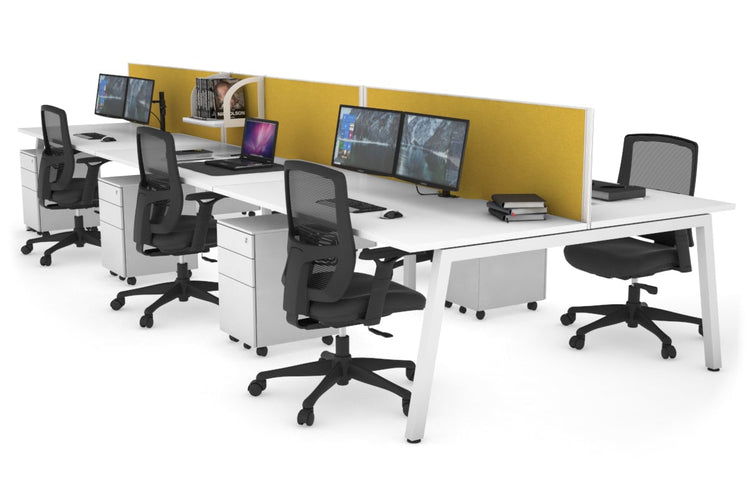 Quadro 6 Person Office Workstations [1400L x 800W with Cable Scallop] Jasonl white leg white mustard yellow (500H x 1400W)