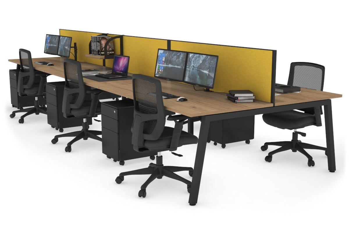 Quadro 6 Person Office Workstations [1400L x 800W with Cable Scallop] Jasonl black leg salvage oak mustard yellow (500H x 1400W)