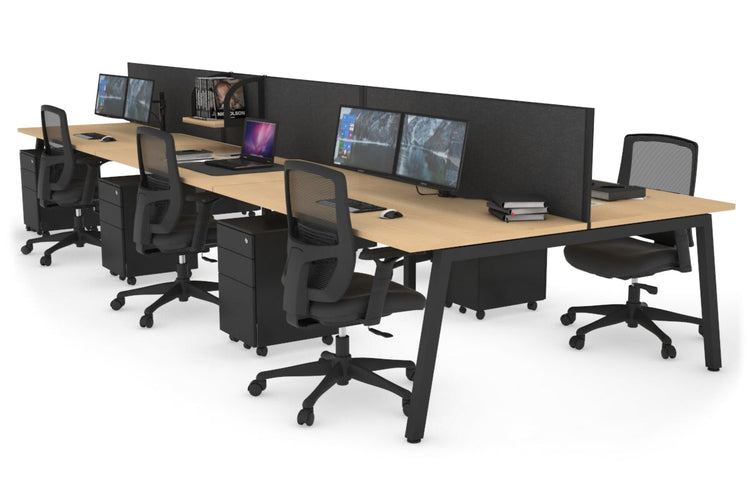 Quadro 6 Person Office Workstations [1600L x 800W with Cable Scallop] Jasonl black leg maple moody charcoal (500H x 1600W)