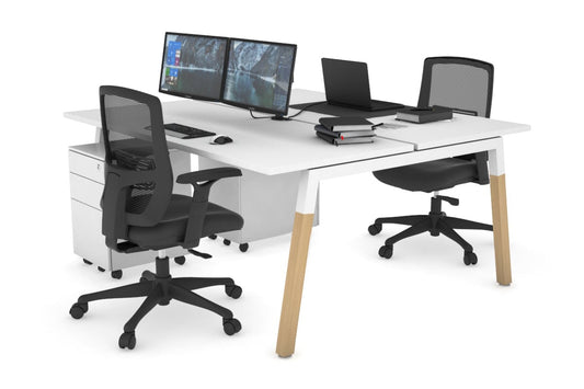 Quadro A Leg 2 Person Office Workstations - Wood Leg Cross Beam [1600L x 700W] Jasonl white leg white none