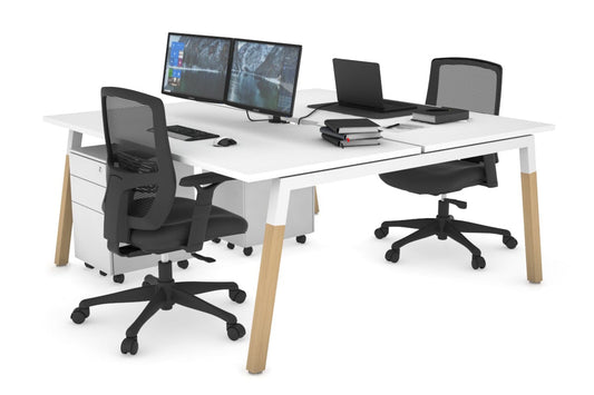 Quadro A Leg 2 Person Office Workstations - Wood Leg Cross Beam [1600L x 800W with Cable Scallop] Jasonl white leg white none