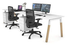  - Quadro A Legs 2 Person Run Office Workstation - Wood Legs Cross Beam [1400L x  800W with Cable Scallop] - 1