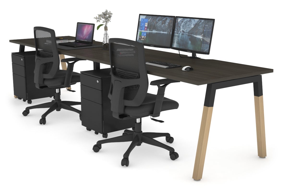 Quadro A Leg 2 Person Run Office Workstations - Wood Leg Cross Beam [1600L x 800W with Cable Scallop] Jasonl black leg dark oak 