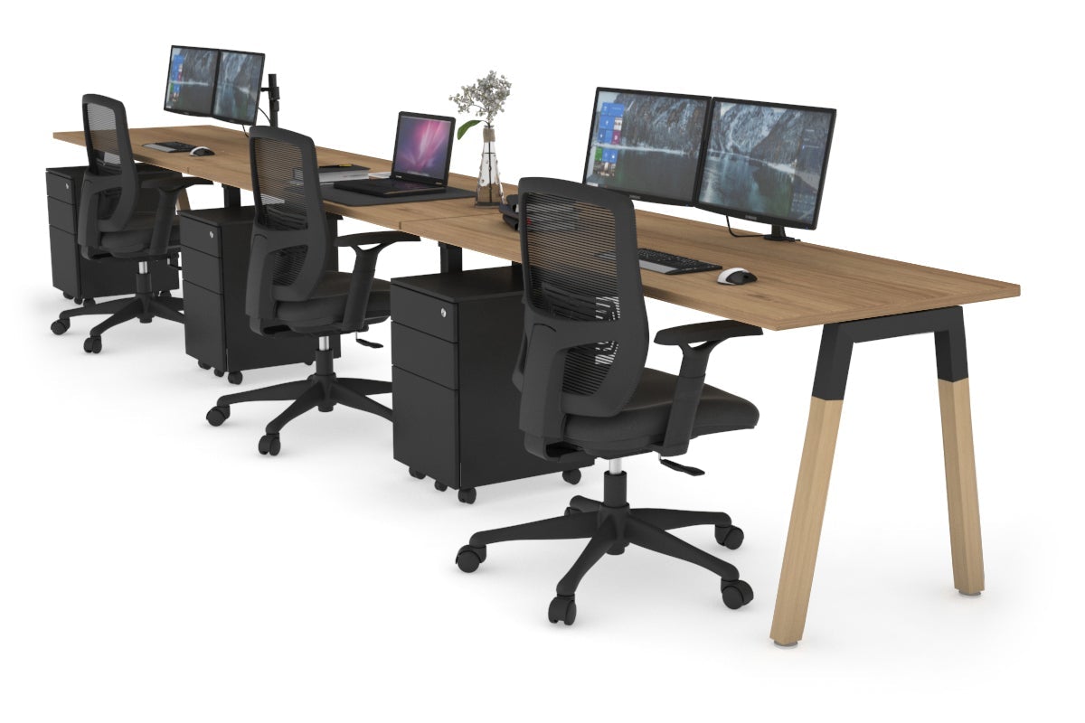 Quadro A Leg 3 Person Run Office Workstations - Wood Leg Cross Beam [1200L x 700W] Jasonl black leg salvage oak 