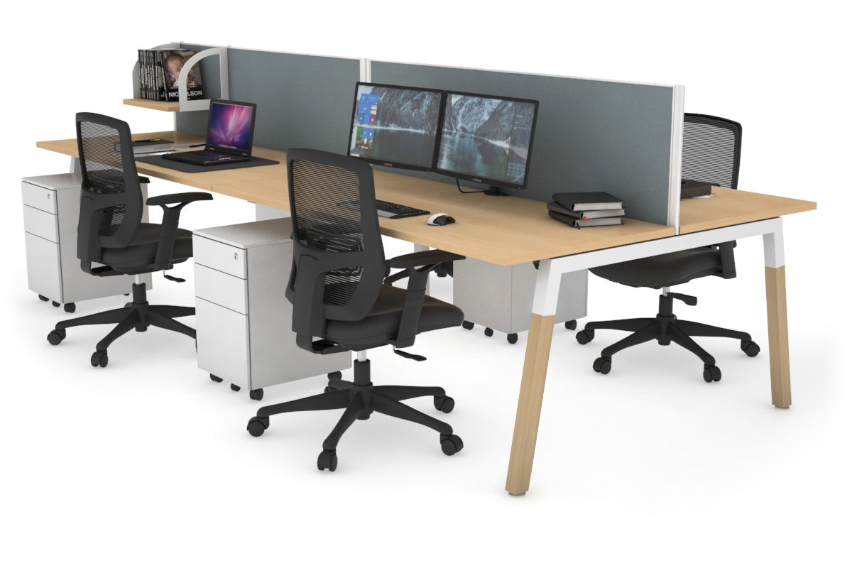 Quadro A Leg 4 Person Office Workstations - Wood Leg Cross Beam [1600L ...