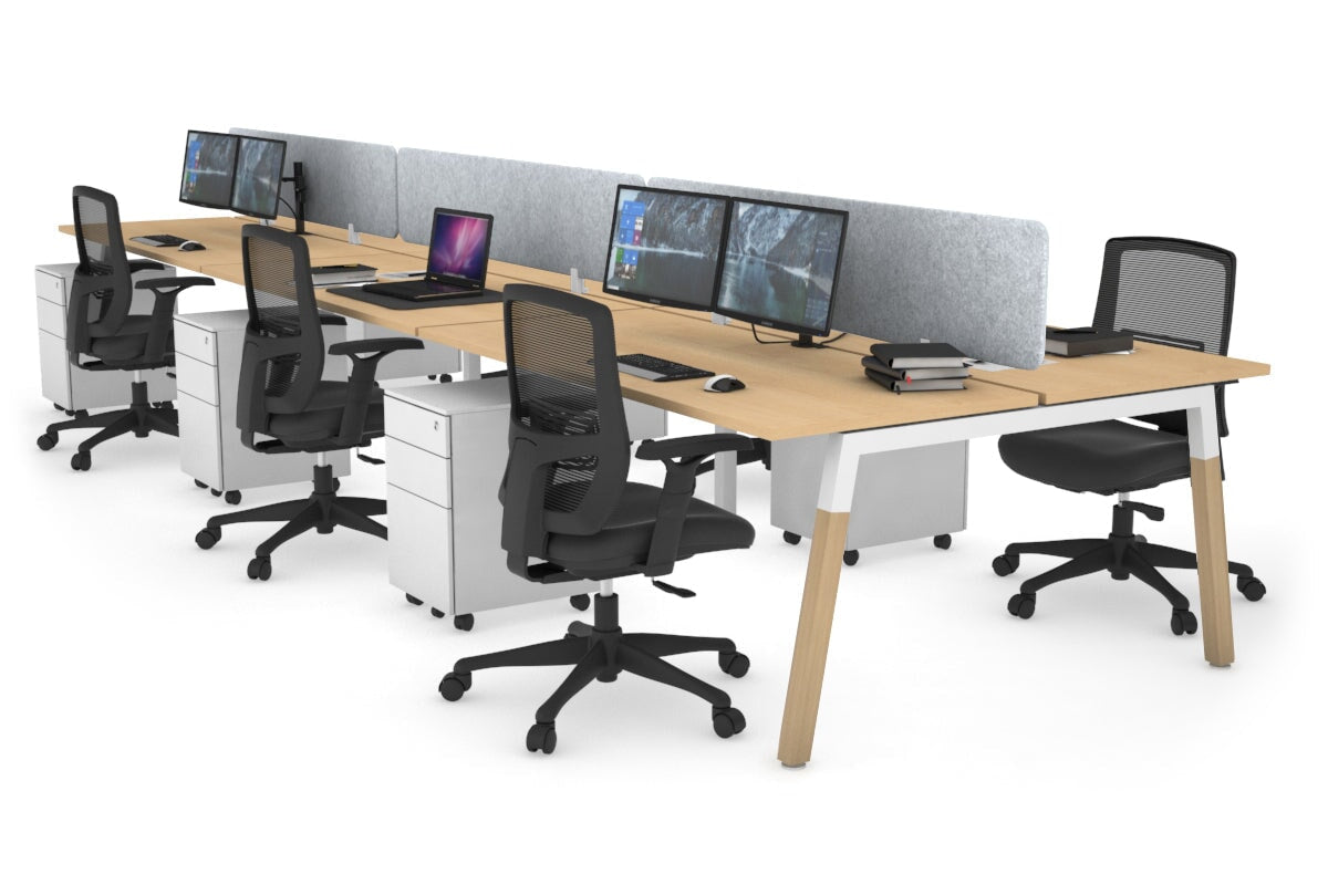 Quadro A Leg 6 Person Office Workstations - Wood Leg Cross Beam [1200L ...