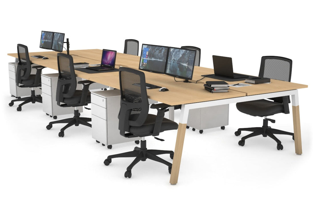 Quadro A Legs 6 Person Office Workstation - Wood Legs Cross Beam [1200 ...