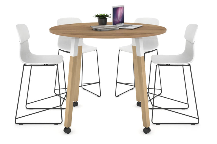 Quadro Counter Wood Single Leg Round Table [1000 mm] Jasonl white bracket salvage oak wheels