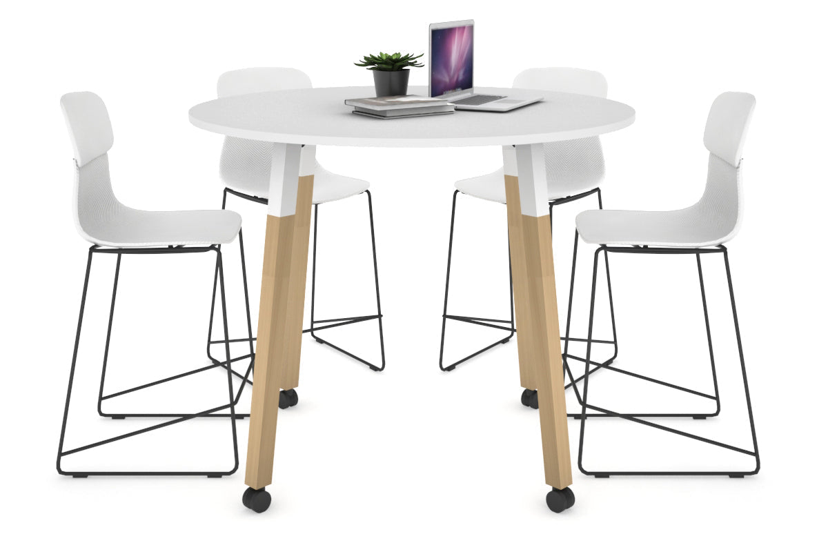 Quadro Counter Wood Single Leg Round Table [1000 mm] Jasonl white bracket white wheels