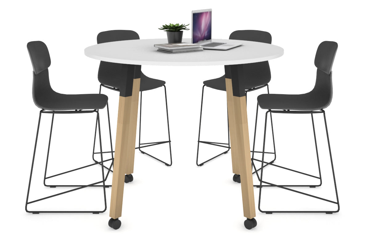 Quadro Counter Wood Single Leg Round Table [1000 mm] Jasonl black bracket white wheels