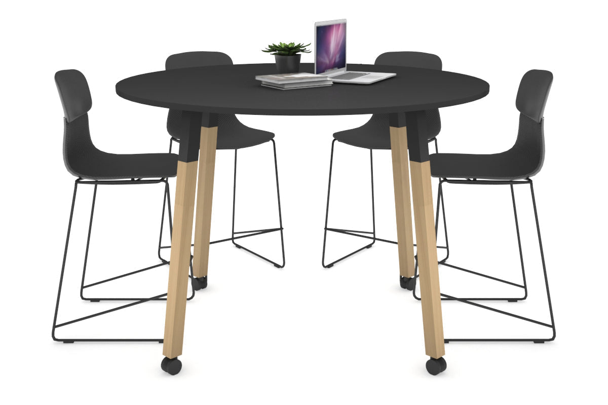 Quadro Counter Wood Single Leg Round Table [1200 mm] Jasonl black bracket black wheels