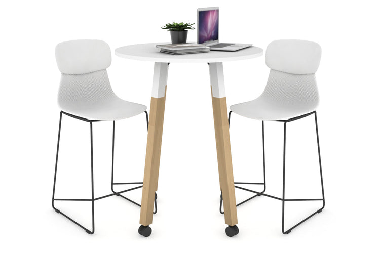 Quadro Counter Wood Single Leg Round Table [700 mm] Jasonl white bracket white wheels