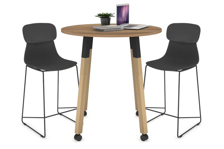 Quadro Counter Wood Single Leg Round Table [800 mm] Jasonl black bracket salvage oak wheels