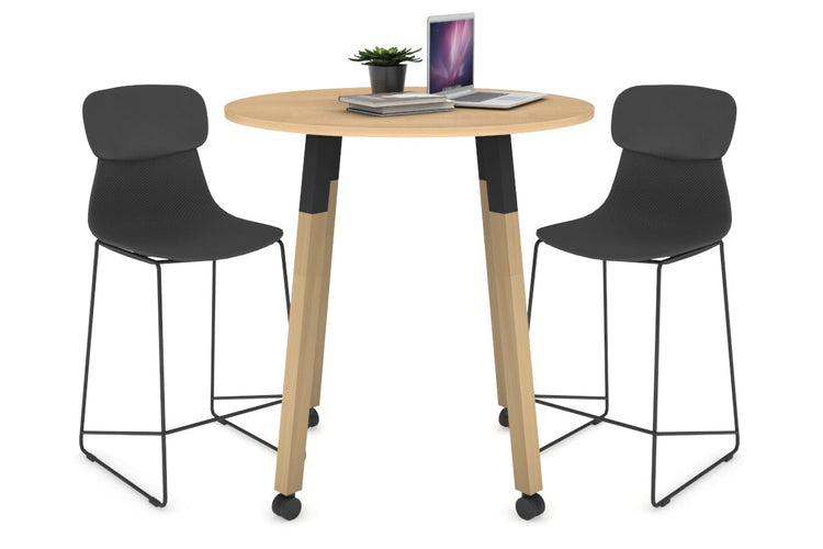 Quadro Counter Wood Single Leg Round Table [800 mm] Jasonl black bracket maple wheels