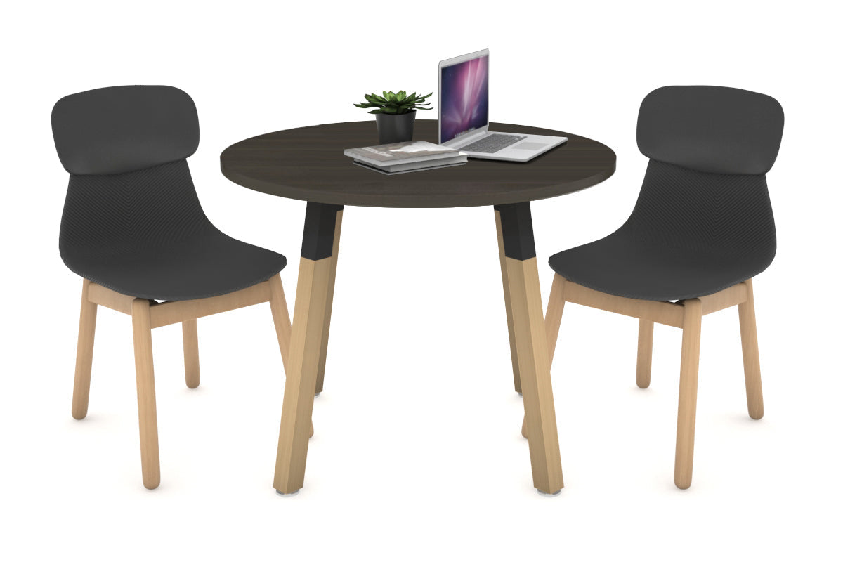 Quadro Wood Single Leg Round Table [800 mm] Jasonl black bracket dark oak 