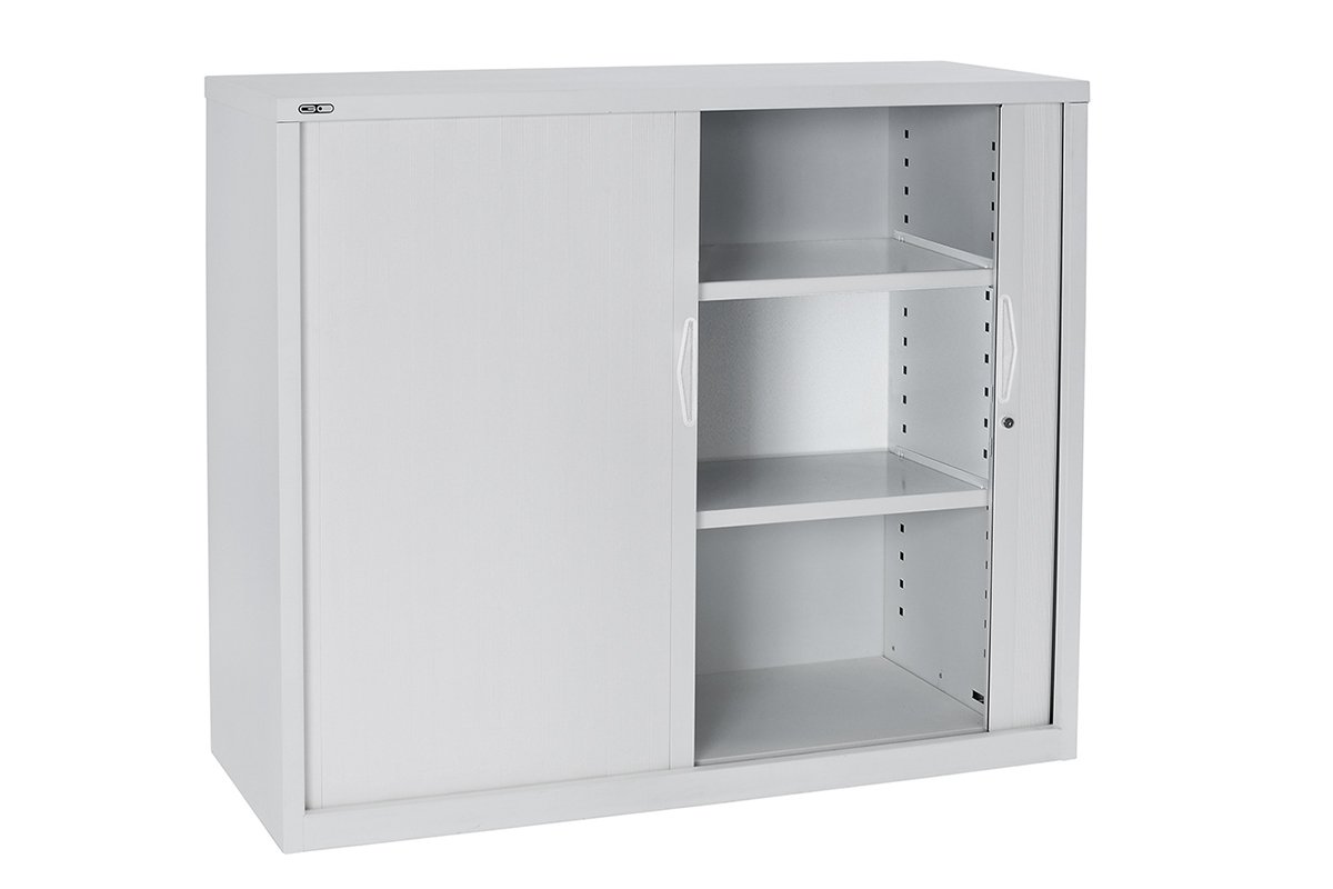 Sonic Tambour Sliding Door Storage Cabinet Metal - White [900w X 473d 