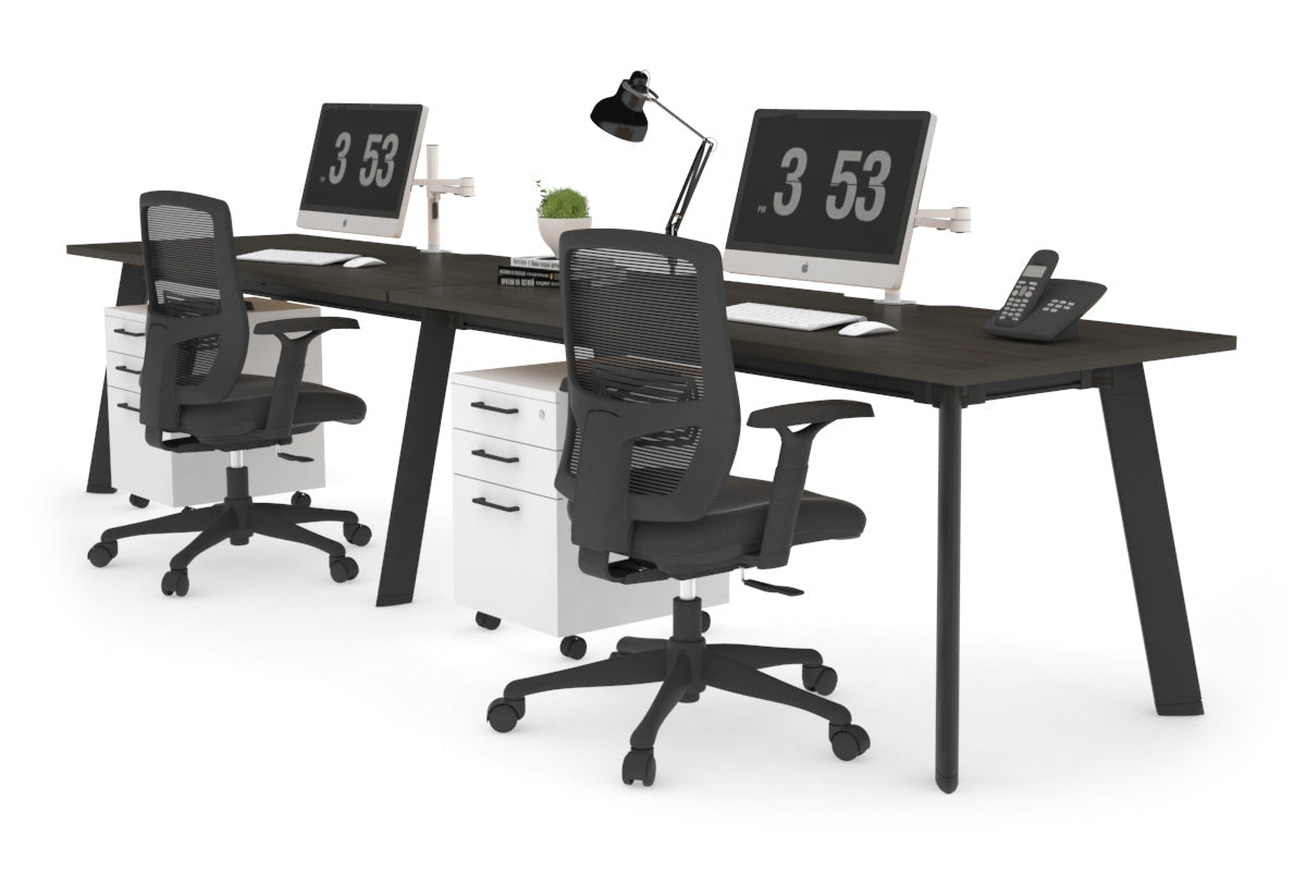 Switch - 2 Person Office Workstation Run [1600L x 800W with Cable Scallop] Jasonl Black leg dark oak 