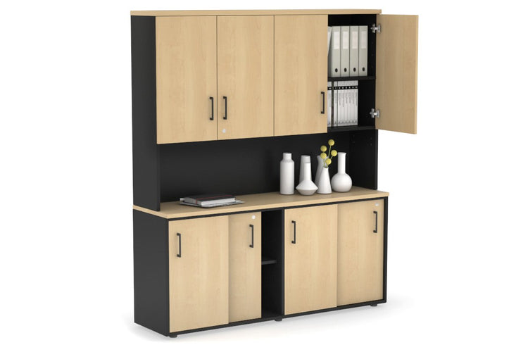 Uniform Sliding Door Credenza - Hutch with Doors [1600W x 750H x 450D] Jasonl Black maple black handle