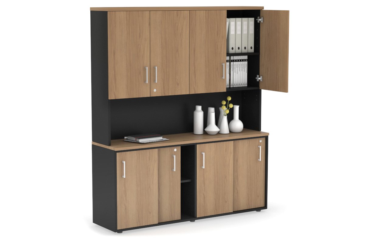 Uniform Sliding Door Credenza - Hutch with Doors [1600W x 750H x 450D] Jasonl Black salvage oak white handle