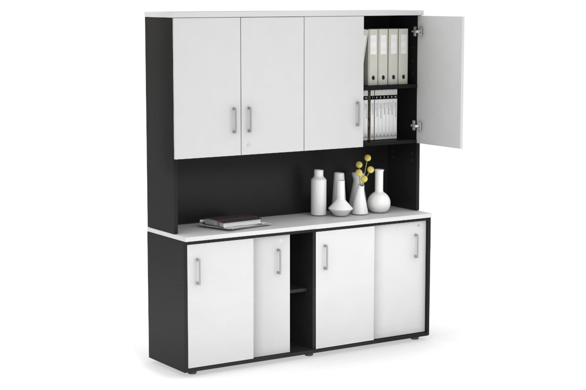 Uniform Sliding Door Credenza - Hutch with Doors [1600W x 750H x 450D] Jasonl Black white silver handle