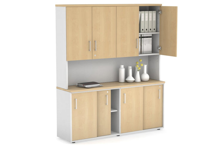 Uniform Sliding Door Credenza - Hutch with Doors [1600W x 750H x 450D] Jasonl White maple white handle